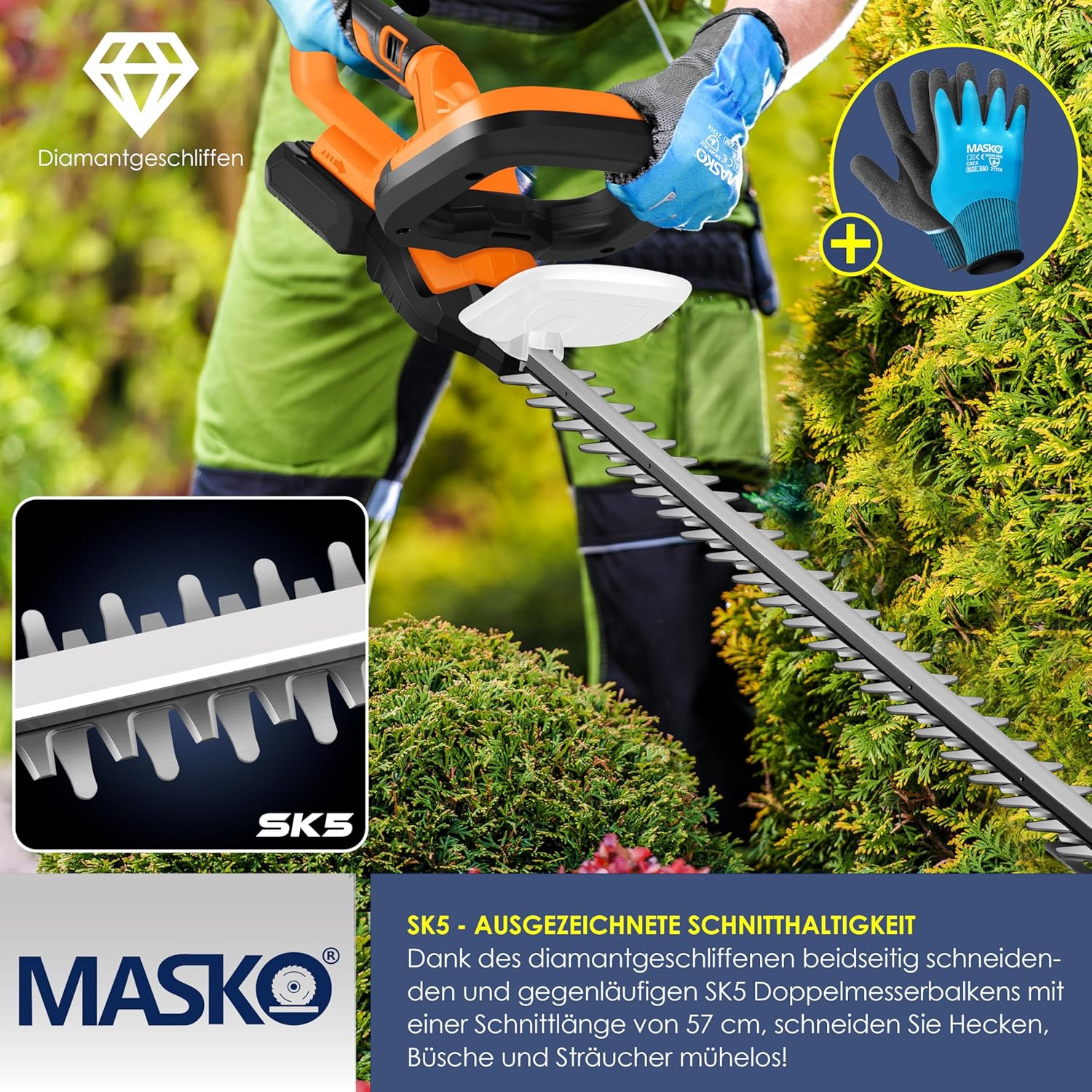MASKO® Accu Heggenschaar - 57cm snijlengte - Oranje