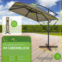 Tillvex® Parasol - Rechthoekig - 235x235cm - Verstelbaar - Bruin