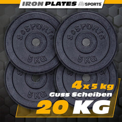 Halterschijven - Halter gewichten - 30 mm - Gietijzer - 4x5 kg - ScSPORTS®