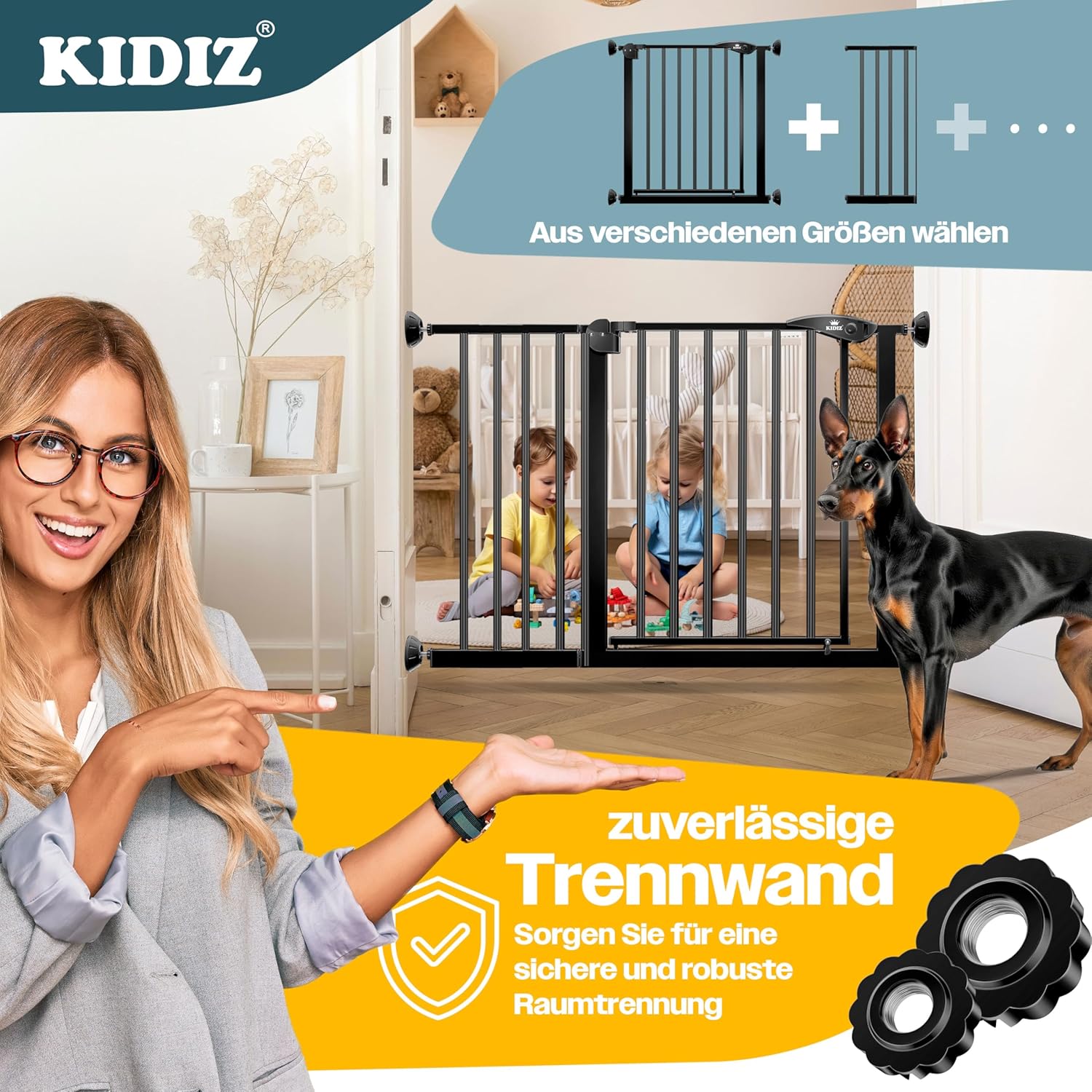 KIDIZ® Traphekje zonder boren - Veiligheidshekje - 74-87cm - Zwart •