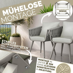 tillvex® Tuinstoel, 1 stuk, weerbestendig, met armleuning, outdoorstoelen tot 160 kg belastbaar, tuinstoelen, uv-bestendig, terrasstoel, touwstoel, tuinmeubelen, terras, balkon, tuin, beige