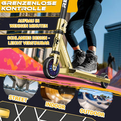 Stuntstep - Voor kinderen en volwassenen - Vouwbaar - Goud - RE:SPORT