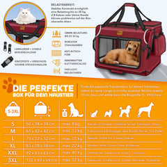 Reisbench hond - Draagtas hond - Transportbox - 61x42x42 cm - Rood - TRESKO