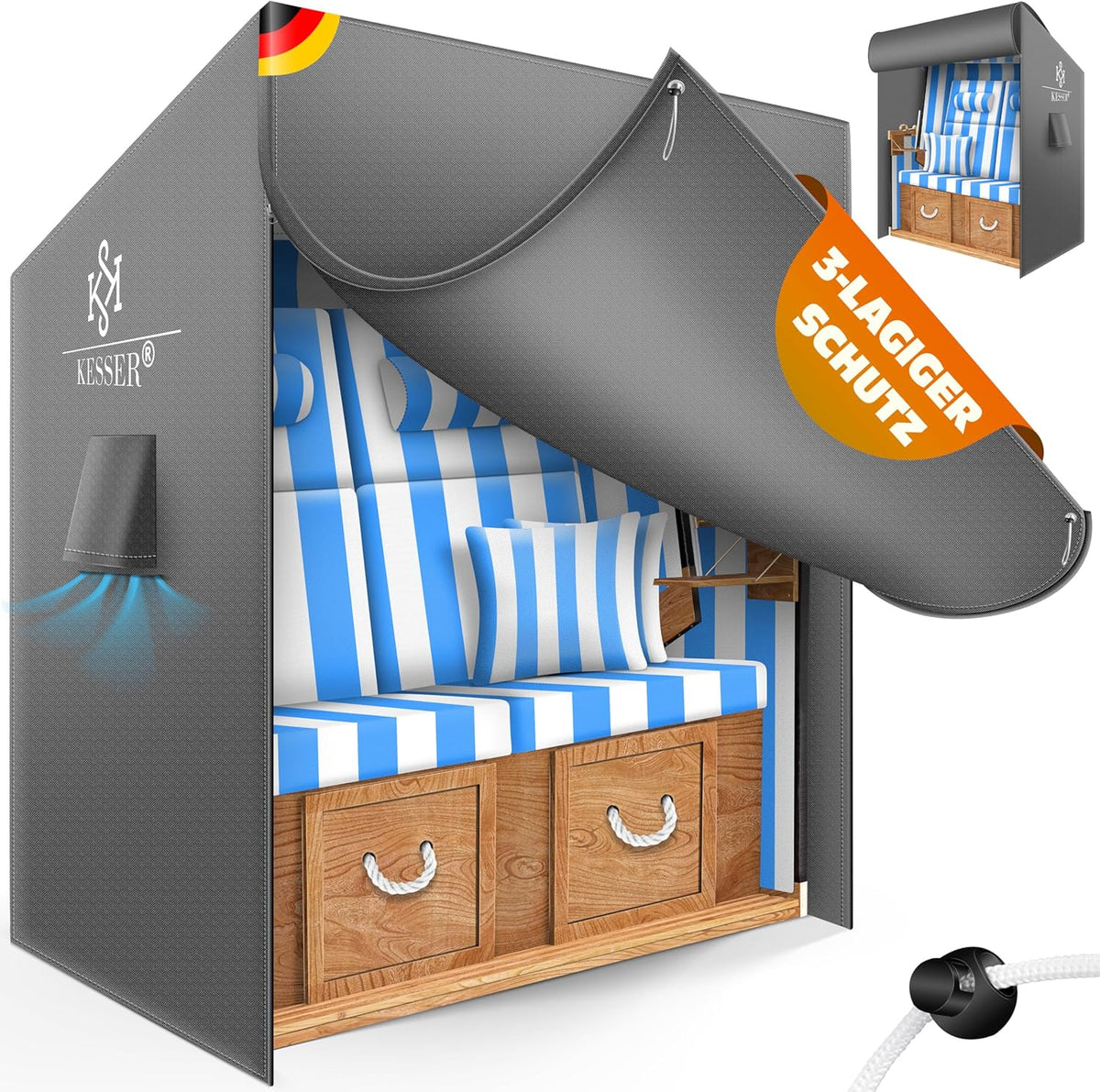 Hoes tuinmeubelen - Beschermhoes - 155x90x160 cm - Grijs - KESSER®