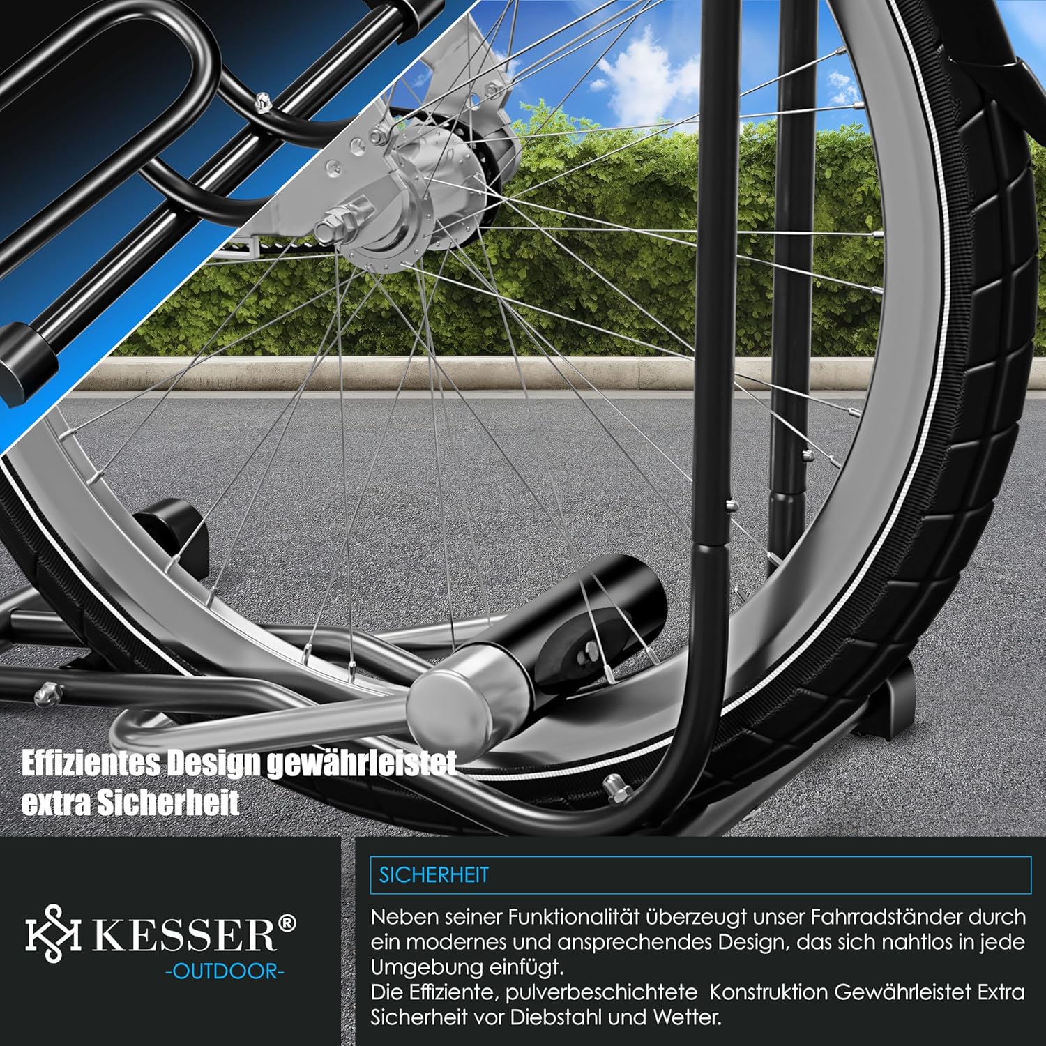 KESSER® Fietsstandaard grond afzonderlijk voor mountainbike, e-bike, stadsfiets, racefiets, MTB | fietsmontagestandaard | vrijstaande fietshouder standaard ijzer | bandbreedte tot 65 mm