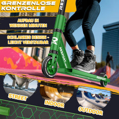 RE:SPORT Revo Stuntstep, voor kinderen en volwassenen, met standaard, 100 mm, PU-wielen & Y-bar, ABEC 9 kogellagers, step, groen