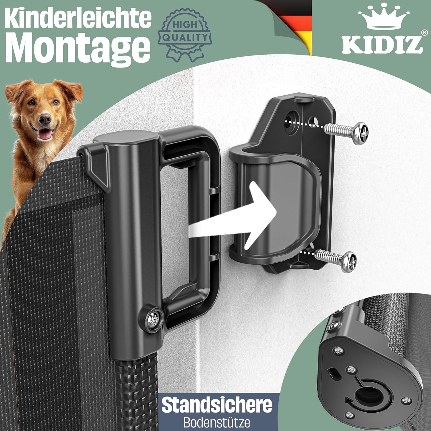KIDIZ® Verstelbaar Traphekje - Veiligheidshekje - tot 180cm - Antraciet