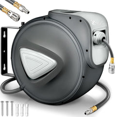 TRESKO® Automatische Luchtslang - 15M - Slanghaspel - Grijs •