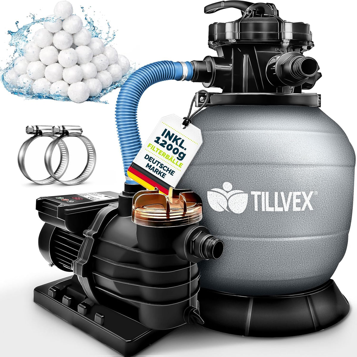 Zandfilterpomp - Zandfilter voor zwembad - 13200L/u - Grijs - Tillvex