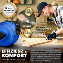 Automatische Luchtslanghaspel - Luchthaspel - 10 meter - Blauw - TRESKO