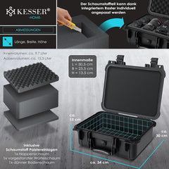 KESSER® Camerakoffer, uniseks aanpasbaar, waterdicht, universele koffer, outdoor, weerbestendig, stofdicht, koffer, fotokoffer met inleg voor cameralenzen en accessoires, zwart, Praktisch
