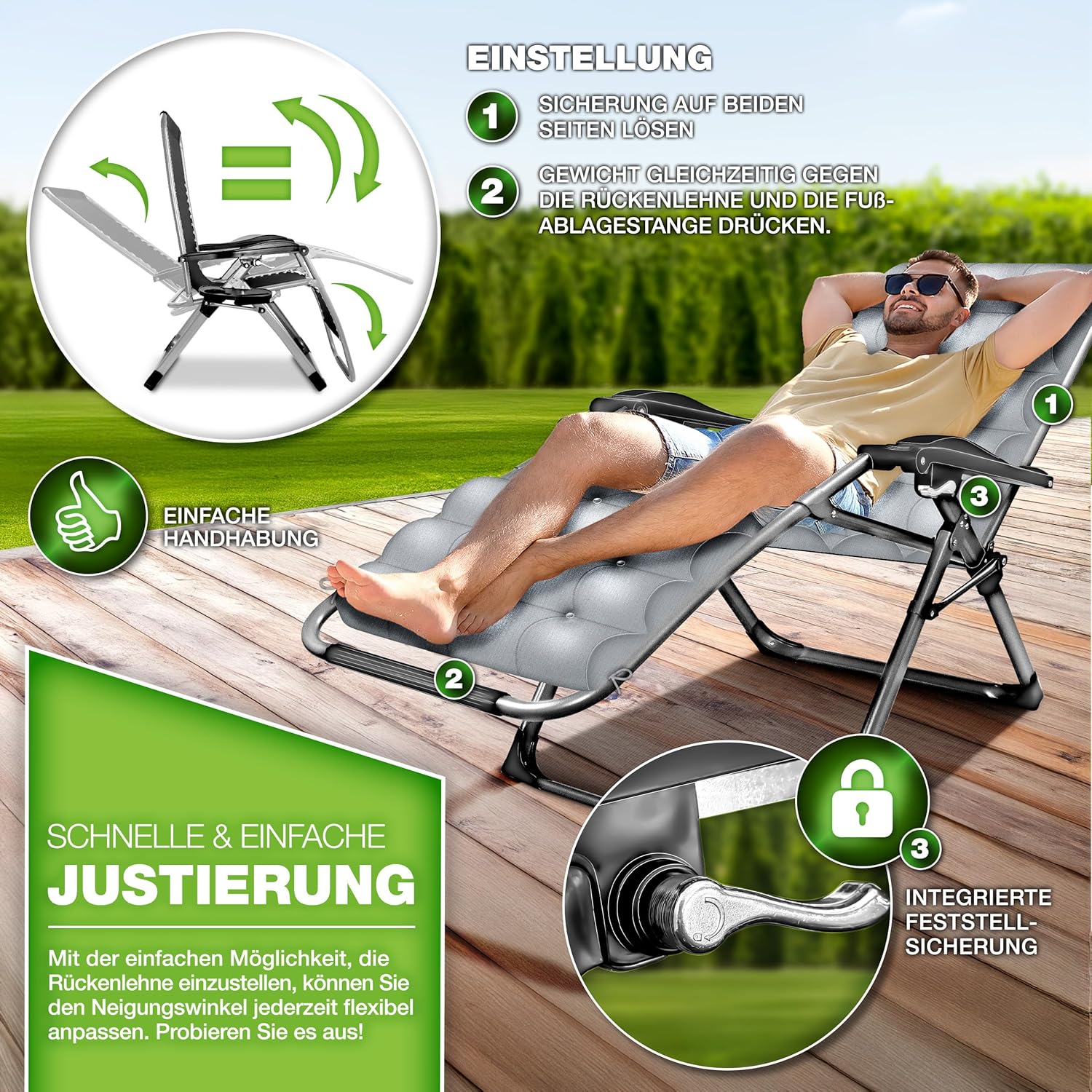 Tuinstoel - Ligstoel - Verstelbaar - Opvouwbaar - Grijs - Tillvex®