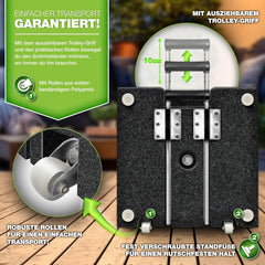 tillvex® Graniet Parasolstandaard met roestvrijstalen buis, parasolstandaard, parasol voor parasolstokken 16-48 mm en 300 cm, schermdiameter met transportgreep, antraciet, vierkant met trolley-handvat
