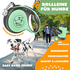 LOVPET Hondenrollijn, 5 m, hondenriem voor kleine en grote honden, 50 kg, uittrekbare lijn, ergonomische en antislip handgreep, jogginglijn, 360 graden lijnverlenging, looplijn, reflecterende mazen