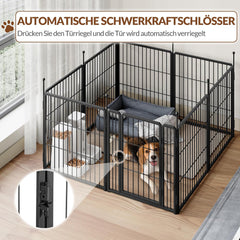 FOBYFURNY Puppinguitloop, metalen puppybox, 60 cm hoog, opvouwbare buitenren met deur, voor binnen en buiten, dierenbox, doe-het-zelf, 8 draadpanelen, puppyrooster, zwart