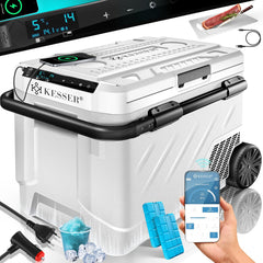 KESSER® Compressorkoelbox, elektrisch, 51 liter, campingvriesbox met led-touch, met app-besturing en koelaccu, USB-aansluiting, 12/24 V, 230 V, koelkastkoeling tot -20 °C, voor auto, vrachtwagen, wit