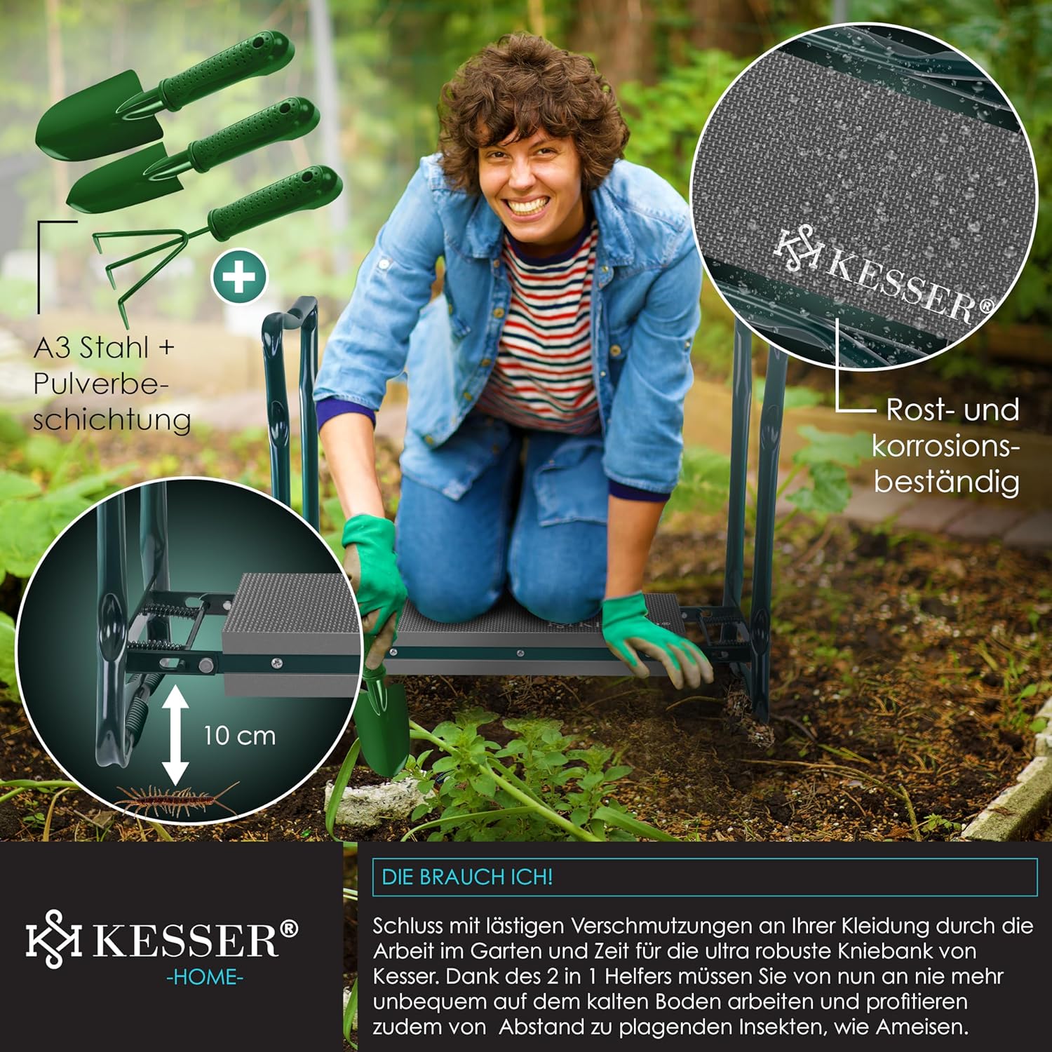 KESSER® 2in1 Kniebank - Tuinkruk - Kniesteun - Antraciet