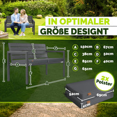 tillvex® Tuinbank, weerbestendig, 3-4-zits, met afdekking en kussens, Parkbank houtlook UV-bestendig | zitbank incl. kussen voor tuin terras balkon | balkonbank met wasbare bekleding