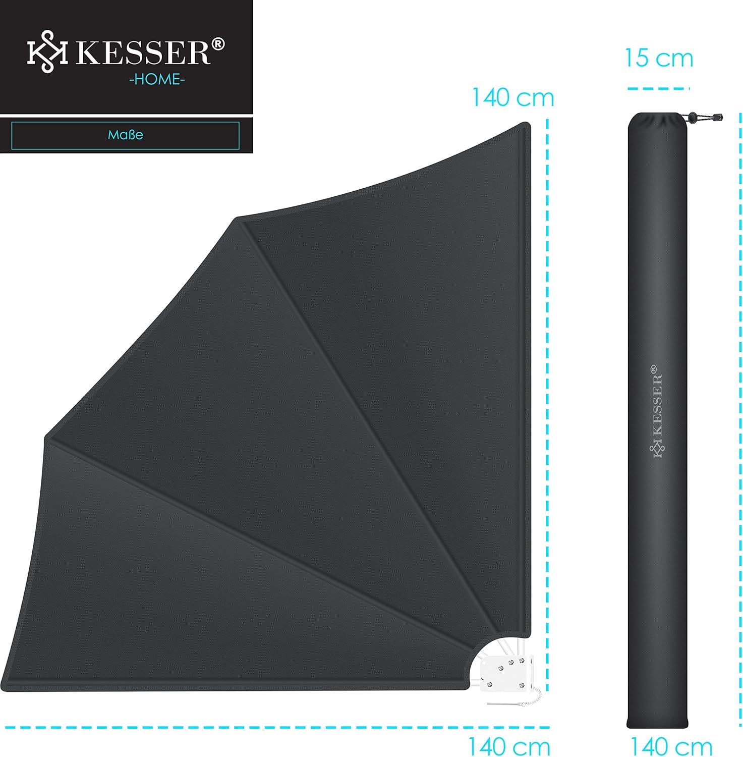 KESSER® opvouwbaar balkonscherm met muurbeugel - 140x140cm - Lichtgrijs •