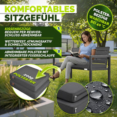 tillvex® Tuinbank, weerbestendig, 3-4-zits, met afdekking en kussens, Parkbank houtlook UV-bestendig | zitbank incl. kussen voor tuin terras balkon | balkonbank met wasbare bekleding