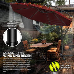 Zweefparasol - Tuinparasol - Parasol 350 cm - Met voet - Met Parasolhoes - Rood - Tillvex