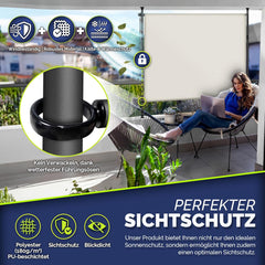 tillvex® Klemluifel, verticale zonwering, 100 x 310 cm, beige, met handslinger, zonder boren, inkijkbescherming, uittrekbaar en ondoorzichtig, verticale luifel, balkon, terras, tuin,