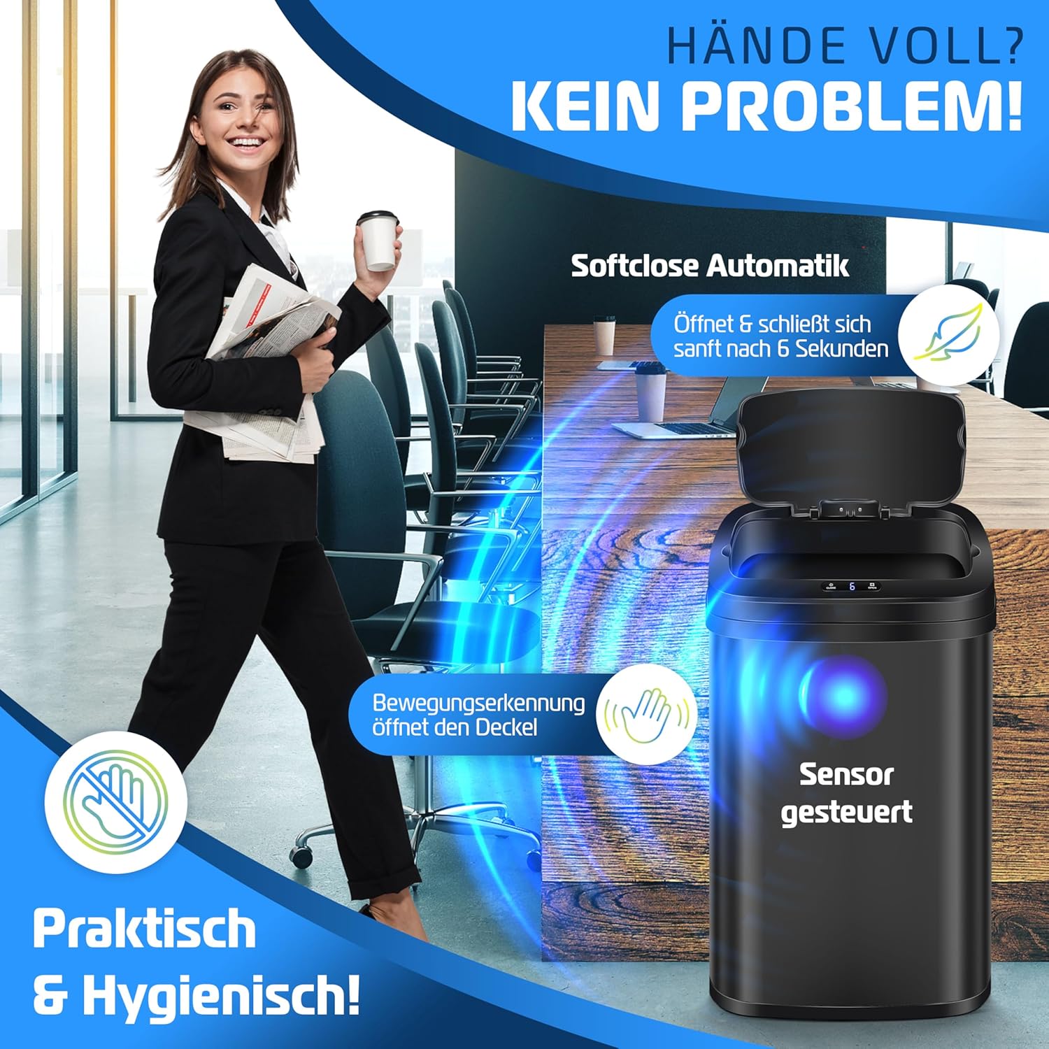 KESSER® Sensor Prullenbak - Afvalbak - Vuilnisbak - 30L - Zwart •