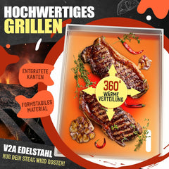 KESSER® RVS Grillplaat Plancha - 40x30cm - Tot 800°C - Vaatwasserbestendig