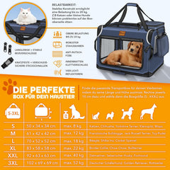 Reisbench hond - Draagtas hond - Transportbox - 70x52x52 cm - L - Blauw - TRESKO
