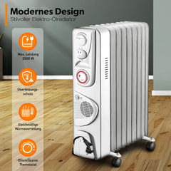 Olieradiator - 2500W Heater - Elektrische kachel - met Thermostaat - Wit - TRESKO®
