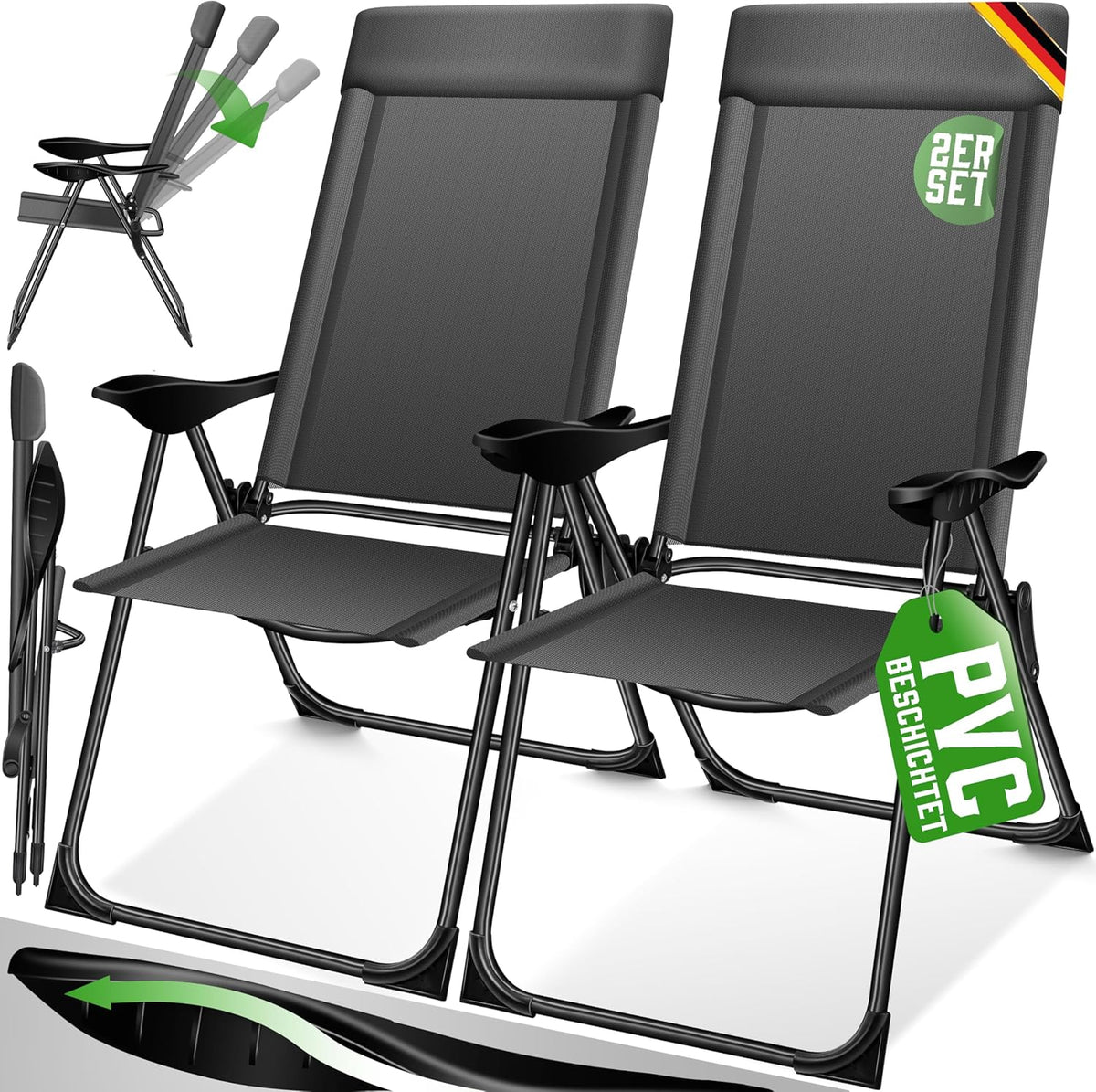 Tuinstoelen verstelbaar - Ligstoel - Set van 2 - Antraciet - KESSER®