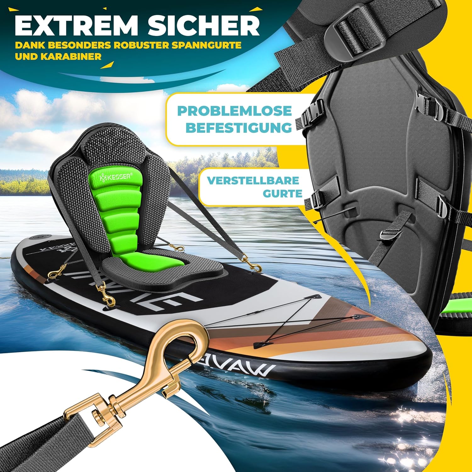 KESSER® Kajakzitting - voor SUP Board - 32x38cm - Rugleuning 51x45cm
