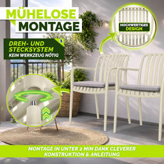 tillvex® Tuinstoelen, set van 2, stapelbaar, weerbestendig, met armleuning, tot 120 kg belastbaar, tuinstoelen, outdoor, terrasstoel, tuinmeubelen, balkon, tuin, terras, beige