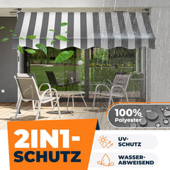 KESSER® Klemluifel met handslinger, balkon, balkonluifel zonder boren, luifel uv-bestendig, in hoogte verstelbaar en waterafstotend, zonwering voor balkon, terras en tuin, terrasoverkapping, 200 cm