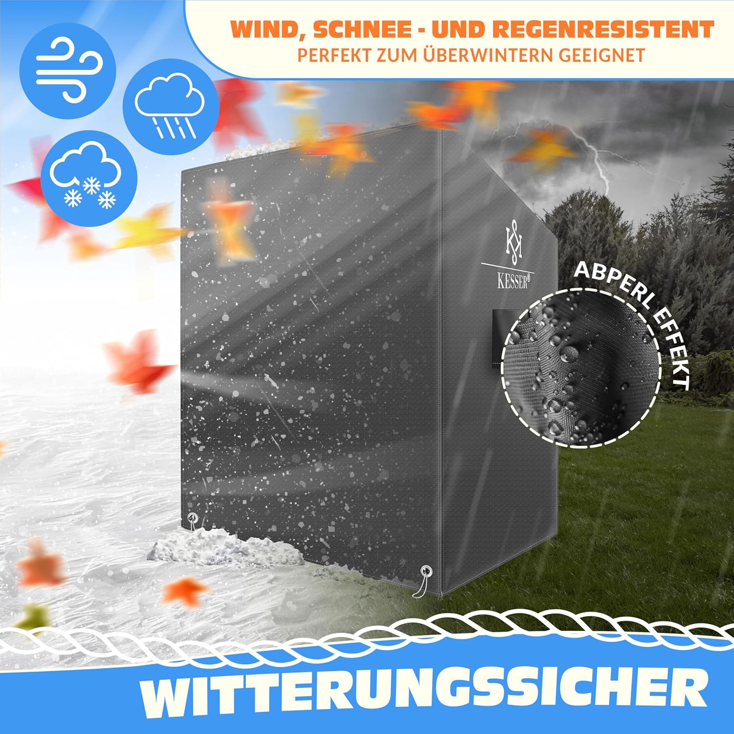 KESSER® Premium beschermhoes met ventilatieopeningen, waterdicht, winterbestendig, uv-bestendig, scheurvast, 600D Oxford-weefsel, 120 x 90 x 160 cm, antraciet