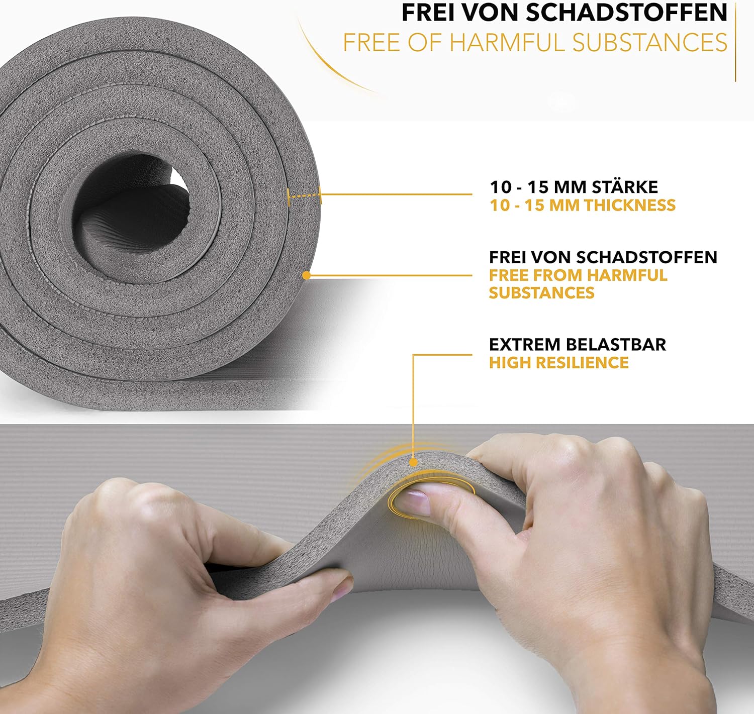 Yoga mat - Fitness mat - Sport mat - Anti slip - Extra dik - Grijs
