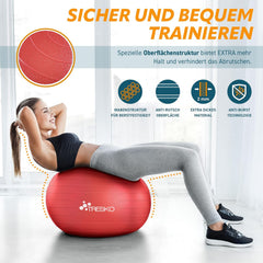 Fitness bal - Yoga bal - Pilates bal - Zwangerschapsbal - 75 cm - Rood - TRESKO