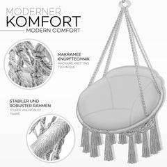 Tillvex® Hangstoel - Binnen & Buiten - Tot 200kg - Grijs •