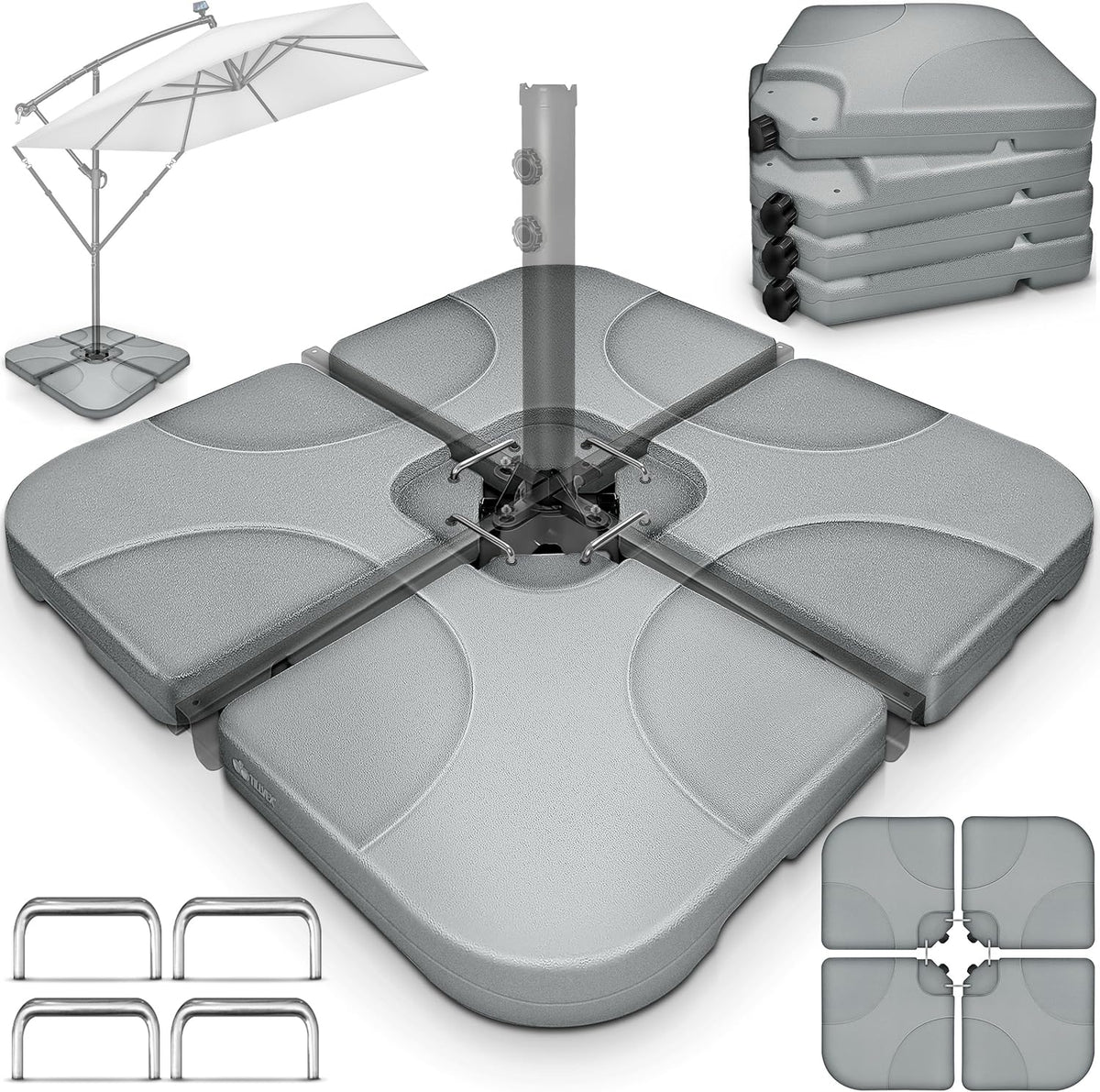 Tillvex® Parasoltegel - Parasolvoet  - Vulbaar tot 80 kg  - Grijs