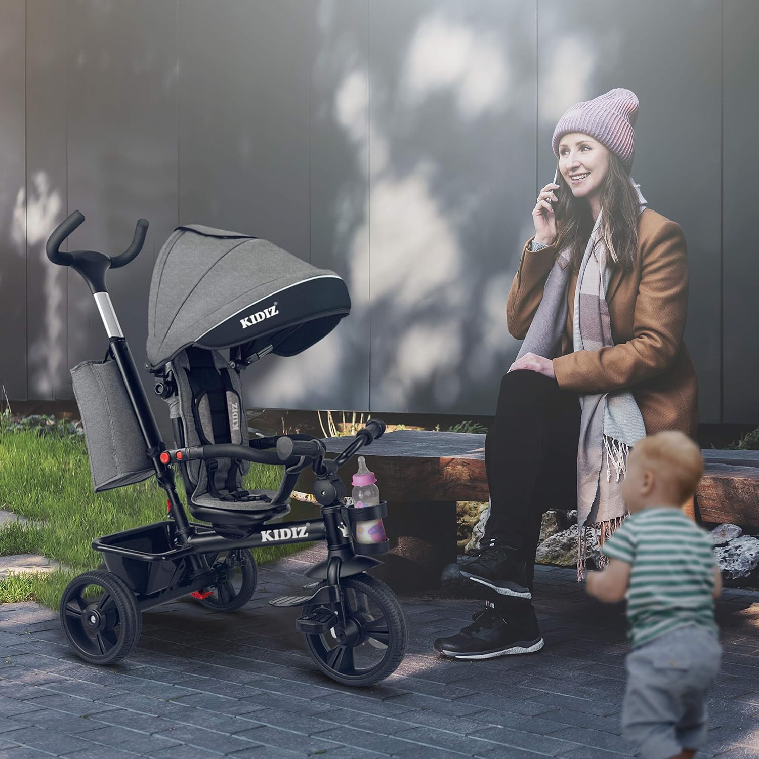 KIDIZ® 5in1 Kinderfiets - Loopfiets - Driewieler - Grijs •