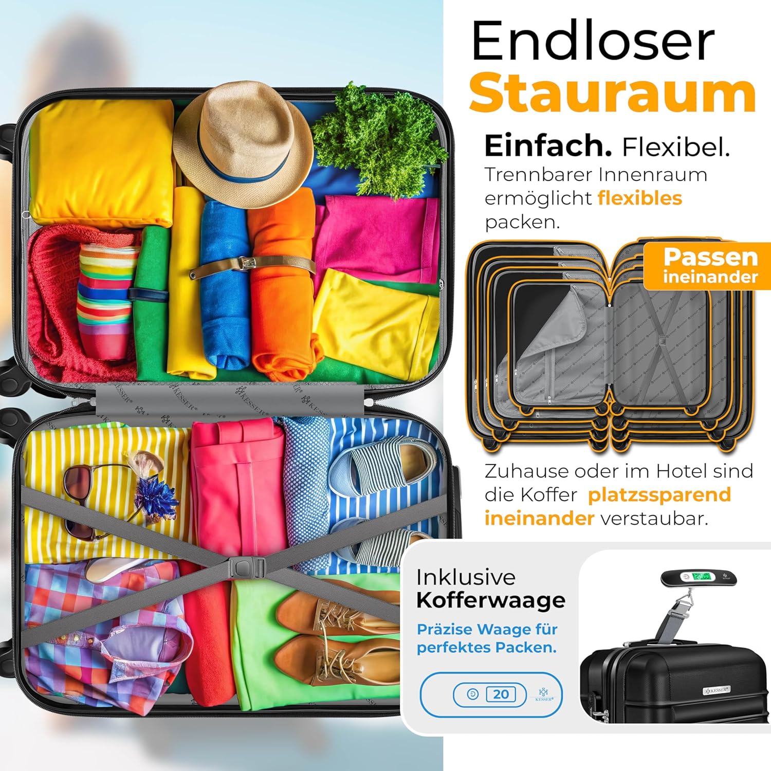 Kofferset - 3 delig - Trolley - Reiskofferset - Zwart - KESSER®