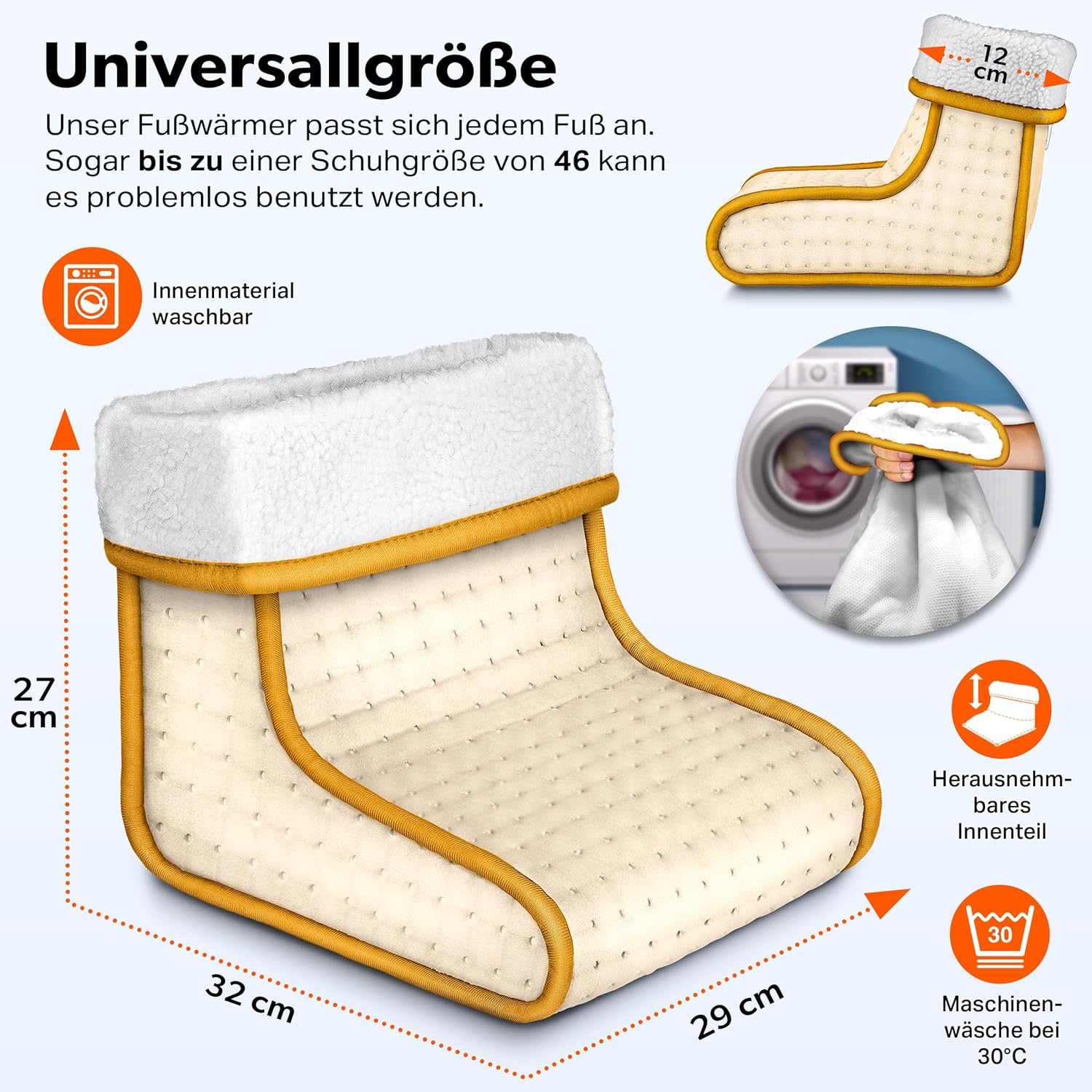 sinnlein Voetwarmer met 6 temperatuurstanden en timer, elektrische voetverwarming, oververhittingsbeveiliging en automatische uitschakeling, beige •