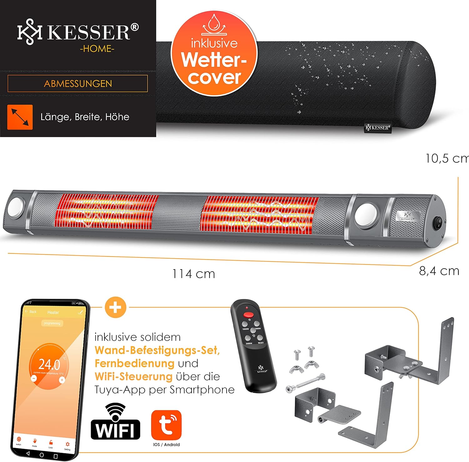 Infrarood Verwarming - Terrasverwarmer - Elektrische Heater - Grijs - KESSER®