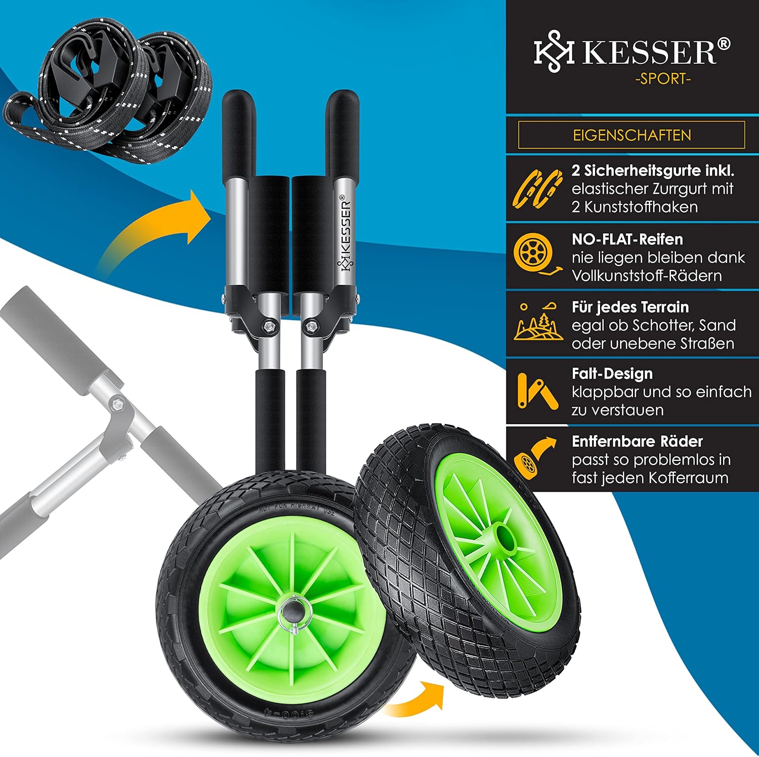 KESSER® Transportkar voor Surfplank - Vouwbaar - Zwart