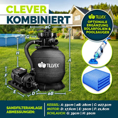 Zandfilterpomp - Zandfilter voor zwembad - 7900L/u - Zwart - Tillvex®
