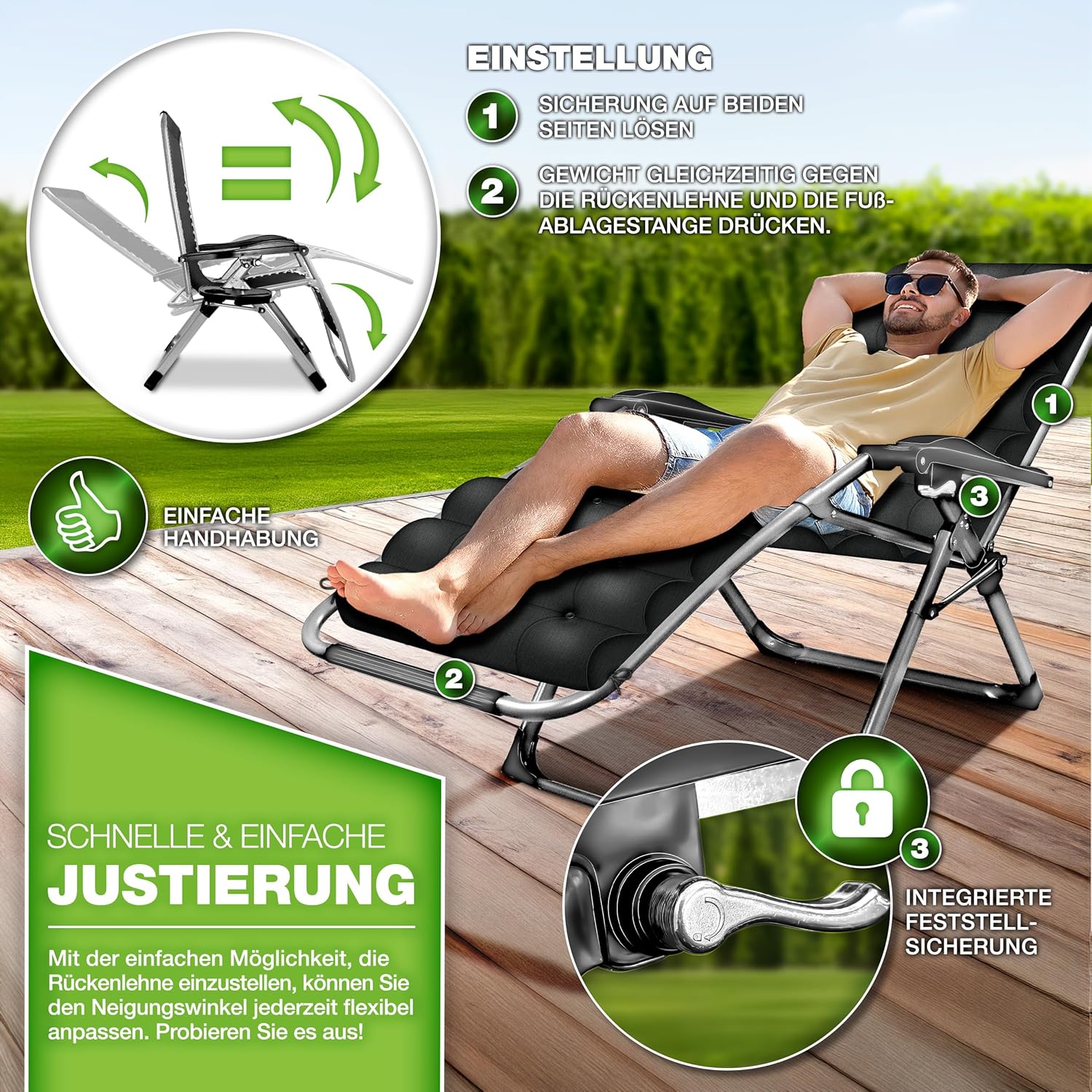 Tuinstoel - Ligstoel - Verstelbaar - Opvouwbaar - Antraciet - Tillvex®