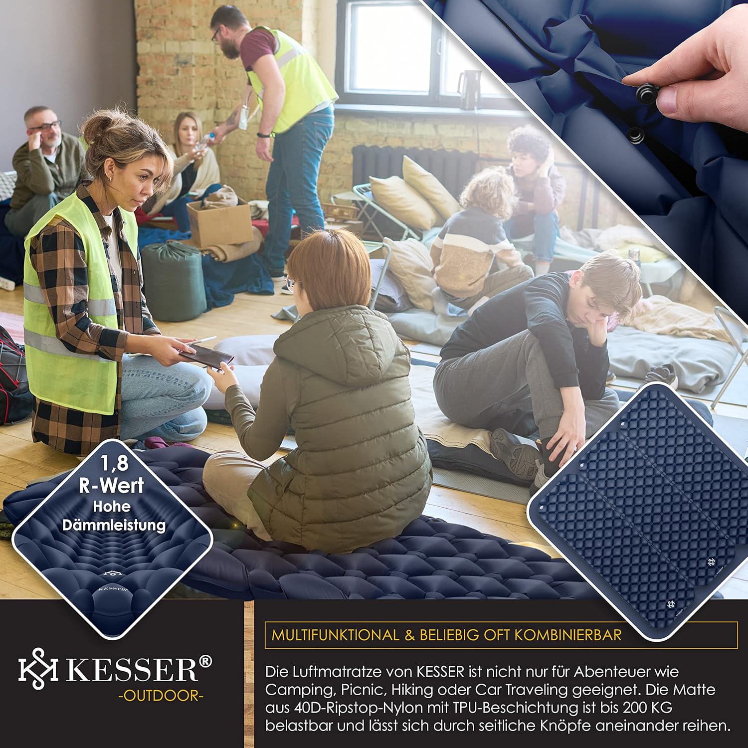 Luchtbed - 1 Persoons - Camping matras - Opblaasbed - Blauw - KESSER®