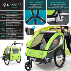 KESSER® Fietsaanhanger - Kinderaanhanger - Max. 40kg - Groen