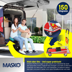 MASKO® Platformwagen, transportwagen, magazijnwagen, inklapbaar, incl. werkhandschoenen, parkeerrem, transporthulp, met 6 veiligheidsogen, 360° zwenkwielen, pakketwagen vouwwagen (rood, 150 kg)