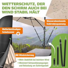 KESSER® Parasol, zweefparasol, SUN XL, 300 x 300 cm incl. afdekking +windscherm, draaibaar, kantelbaar, kantelbaar, marktscherm, groot, 360° rotatie, tuinscherm met zwengel, zonbescherming UV50+,